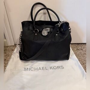Michael Kors Black Pebbled Leather Satchel with Chain Strap